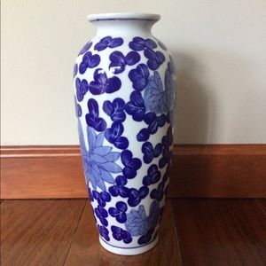 Vintage Chinoiserie Vase Blue and White Floral Design Tall